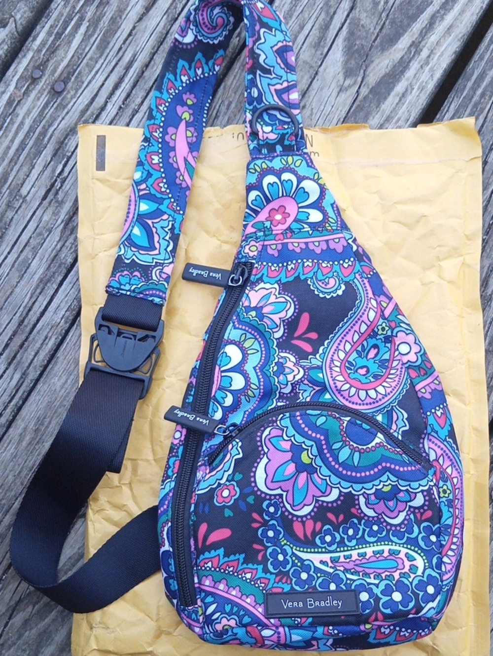Vera Bradley Black Blue Pink Paisley Crossbody Sling